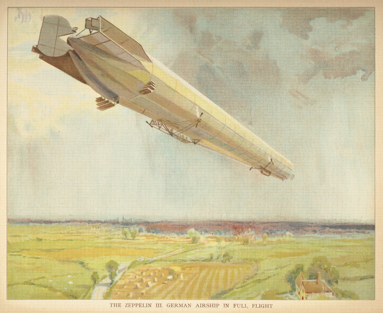 Zeppelin III. Saksalainen ilmalaiva täydessä lennossa. Pienten ihmisten ilmalaivojen kirja. Lontoo: Ernest Nister, [1912] tekijältä English School