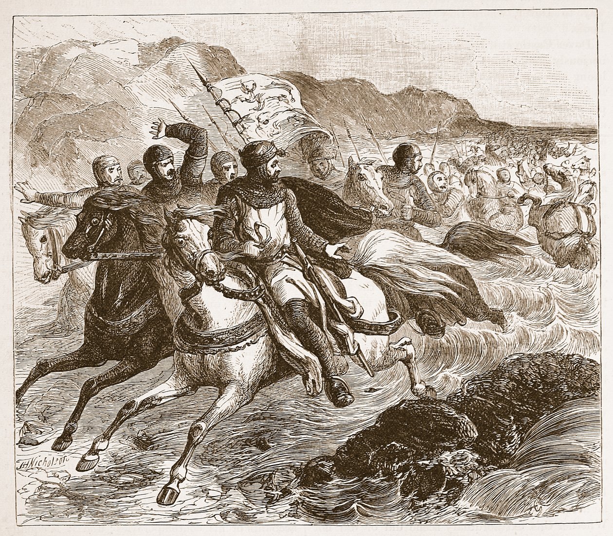 Johnsin armeijan katastrofi Washissa, kuva Cassells Illustrated History of Englandista (seepiakuva) tekijältä English School