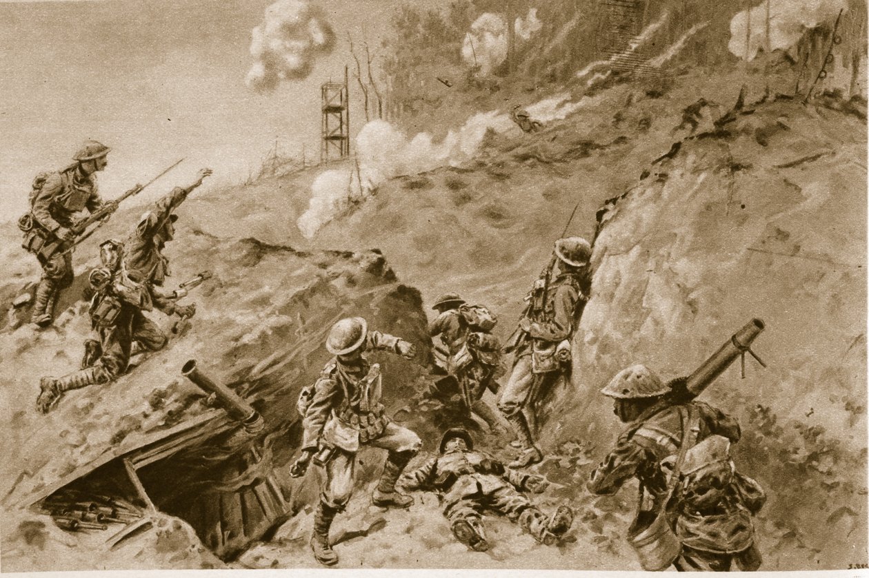 Kauheat onkalot, jotka johtivat Oppy Woodiin, brittiläisiin pommikoneisiin, jotka työskentelivät saksalaisten juoksuhautojen varrella, 1914-19 tekijältä English School