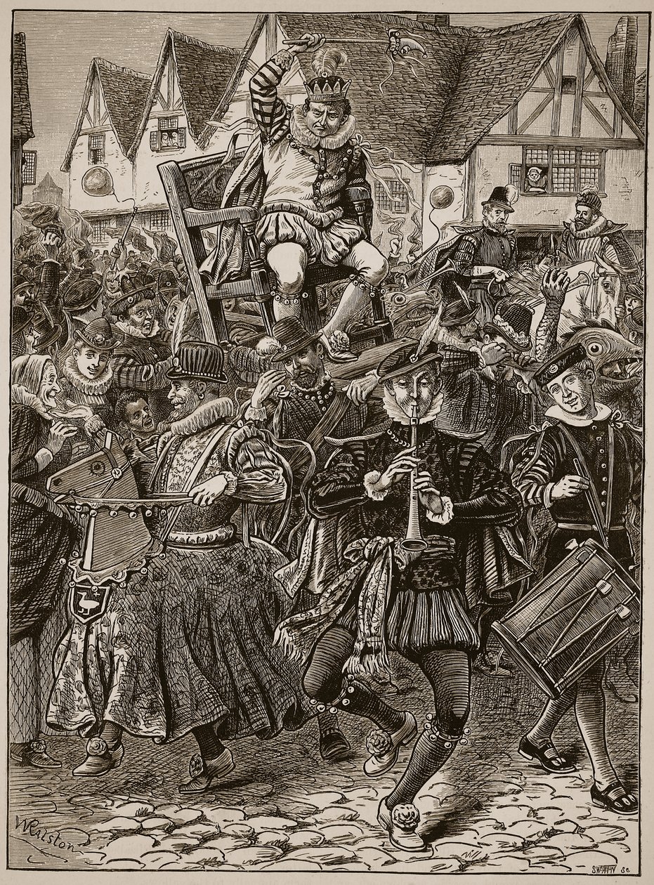 My Lord of Misrulen ilonpito, kuvitus Cassells Illustrated History of Englandista (seepiakuva) tekijältä English School