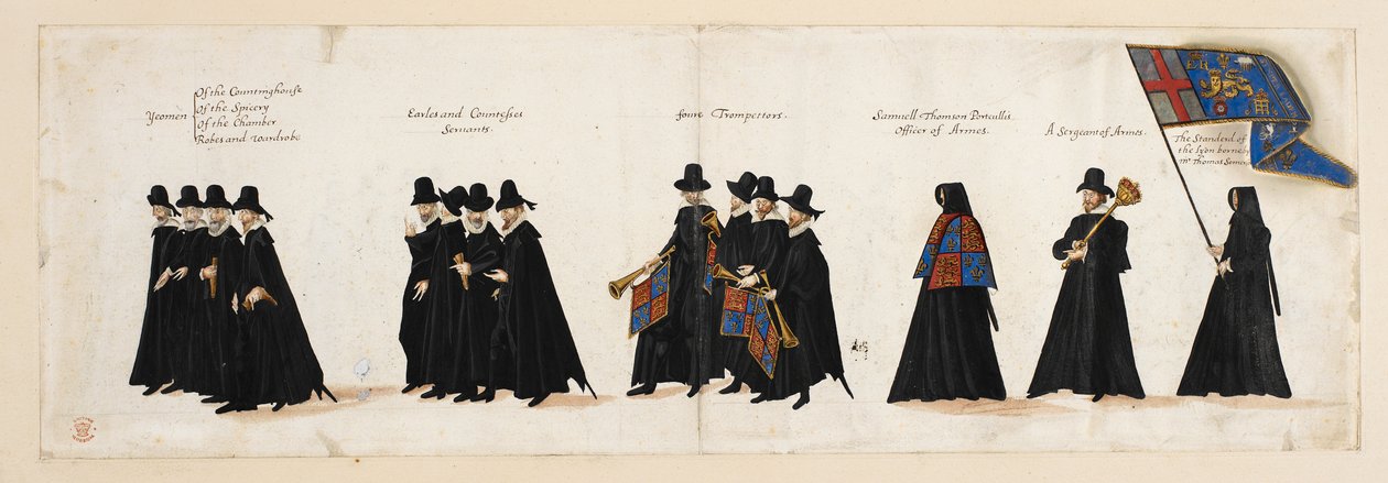 Kuningatar Elisabet I:n hautajaiskulkue Westminster Abbeyyn 28. huhtikuuta 1603 tekijältä English School