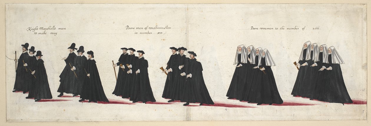 Kuningatar Elisabet I:n hautajaiskulkue Westminster Abbeyyn 28. huhtikuuta 1603 tekijältä English School