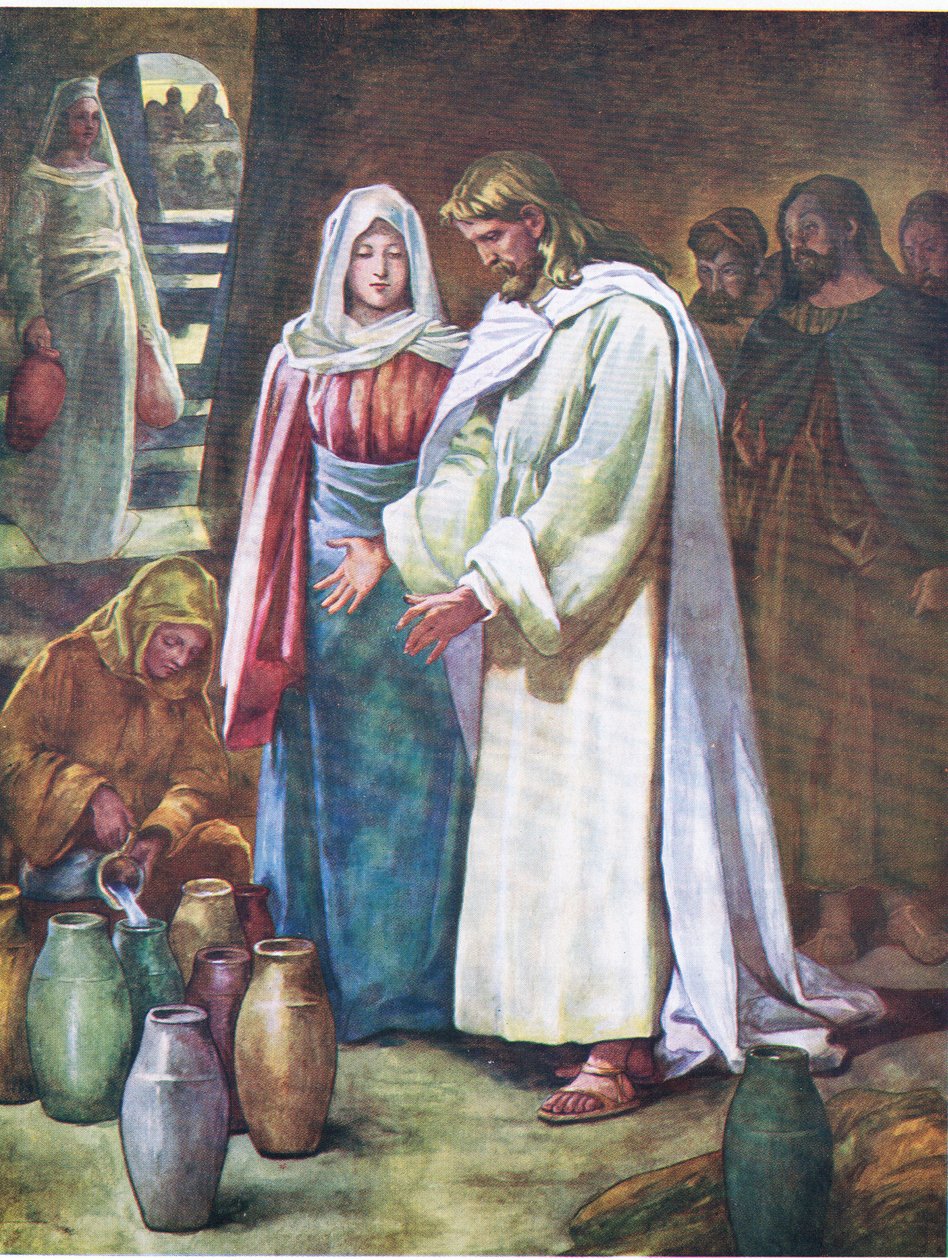Kaanan avioliitto, Thomas Nelsonin julkaisemasta Raamatun kuvakirjasta, n. 1950 (värilitografia). tekijältä English School