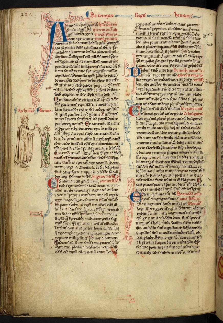 Henrik III:n ja Eleanor of Provencen avioliitto The Historia Anglorumista, Matthew Paris, MS Royal 14 CVII, f. 124.v, n. 1250-59 tekijältä English School