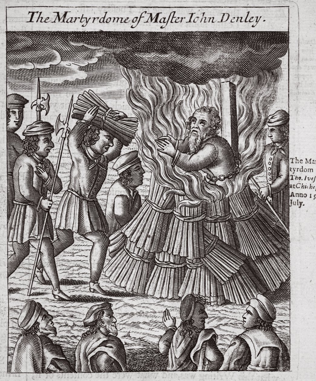 Master John Denleyn marttyyrikuolema, kuvitus John Foxen teoksesta "Acts and Monuments", yhdeksäs painos, julkaisu. 1684 (litografia) tekijältä English School