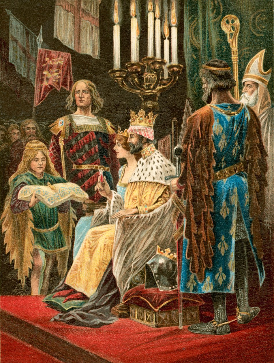 Edvard II:n toinen uhrilahja (värilitografia) tekijältä English School