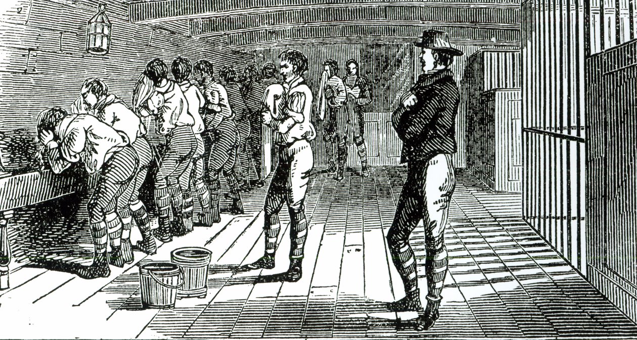 Pesuhuone kansien alla - tuomitsi ammattiyhdistysaktivistien kuljettamisen Australiaan, kuvattu teoksessa The Martyrs of Tolpuddle, julkaissut Trades Union Congress, 1834 tekijältä English School