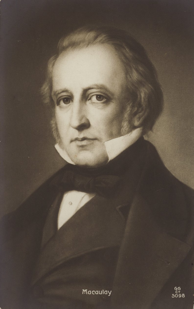 Thomas Babington Macaulay (1800-1859), englantilainen poliitikko ja historioitsija (litografia). tekijältä English School