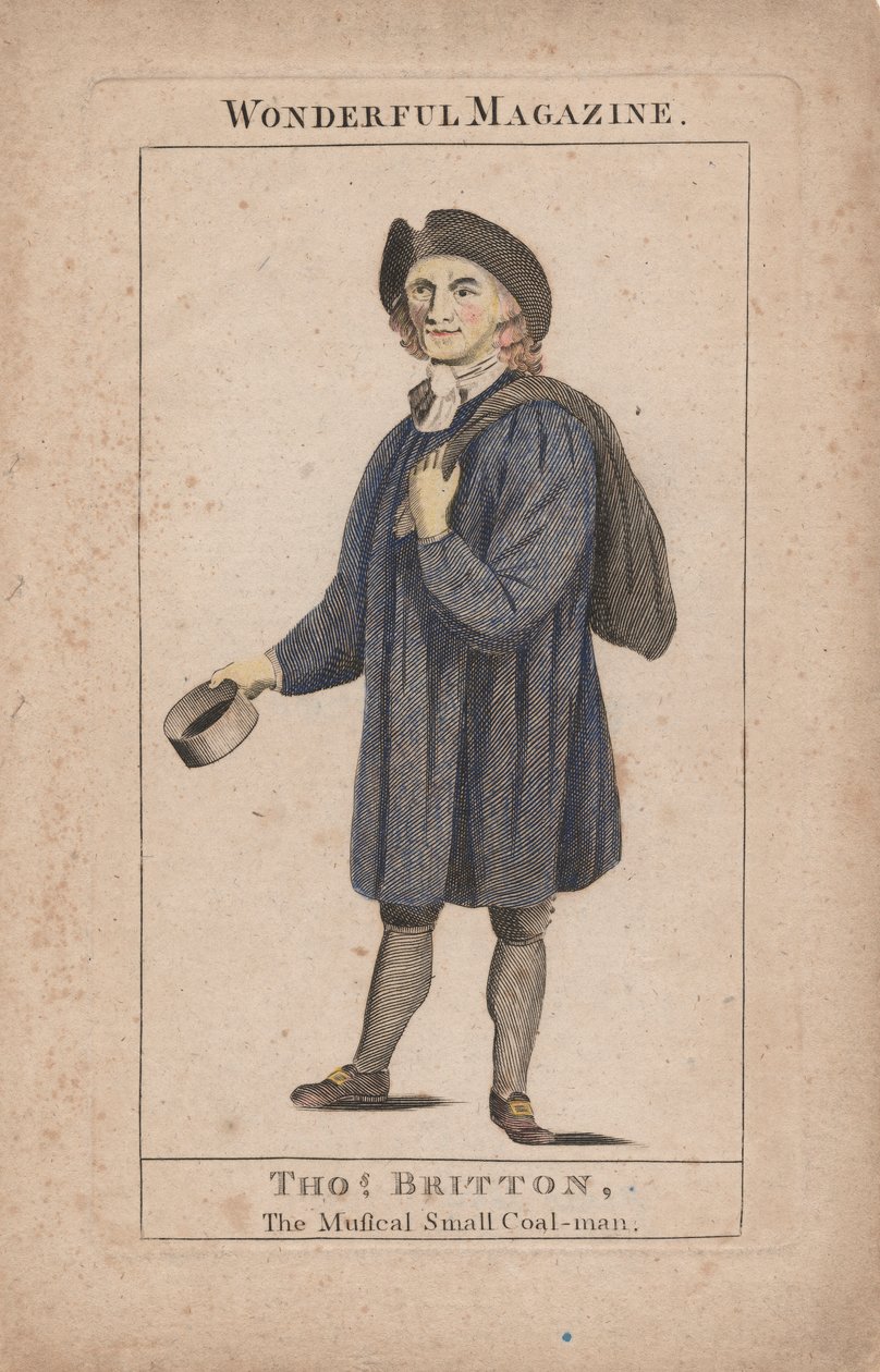 Thomas Britton: The Musical Small Coal-Man, kuvitus Wonderful Magazinesta, n.1764 (käsinvärinen kaiverrus) tekijältä English School