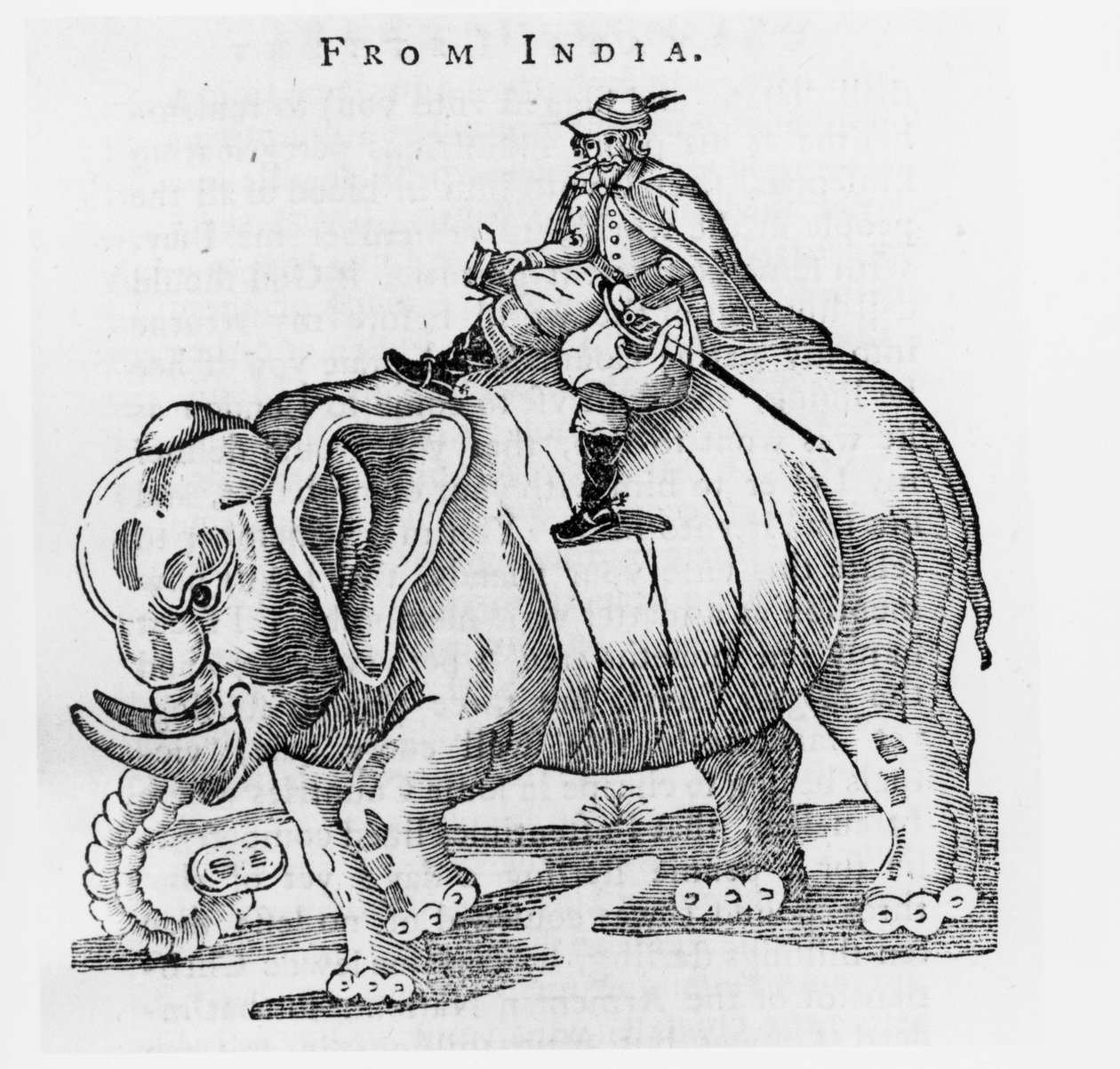 Thomas Coryate (n. 1577-1617) norsulla, kirjasta Letters from India in Coryats Crudities, Volume 3, julkaistu 1776 tekijältä English School