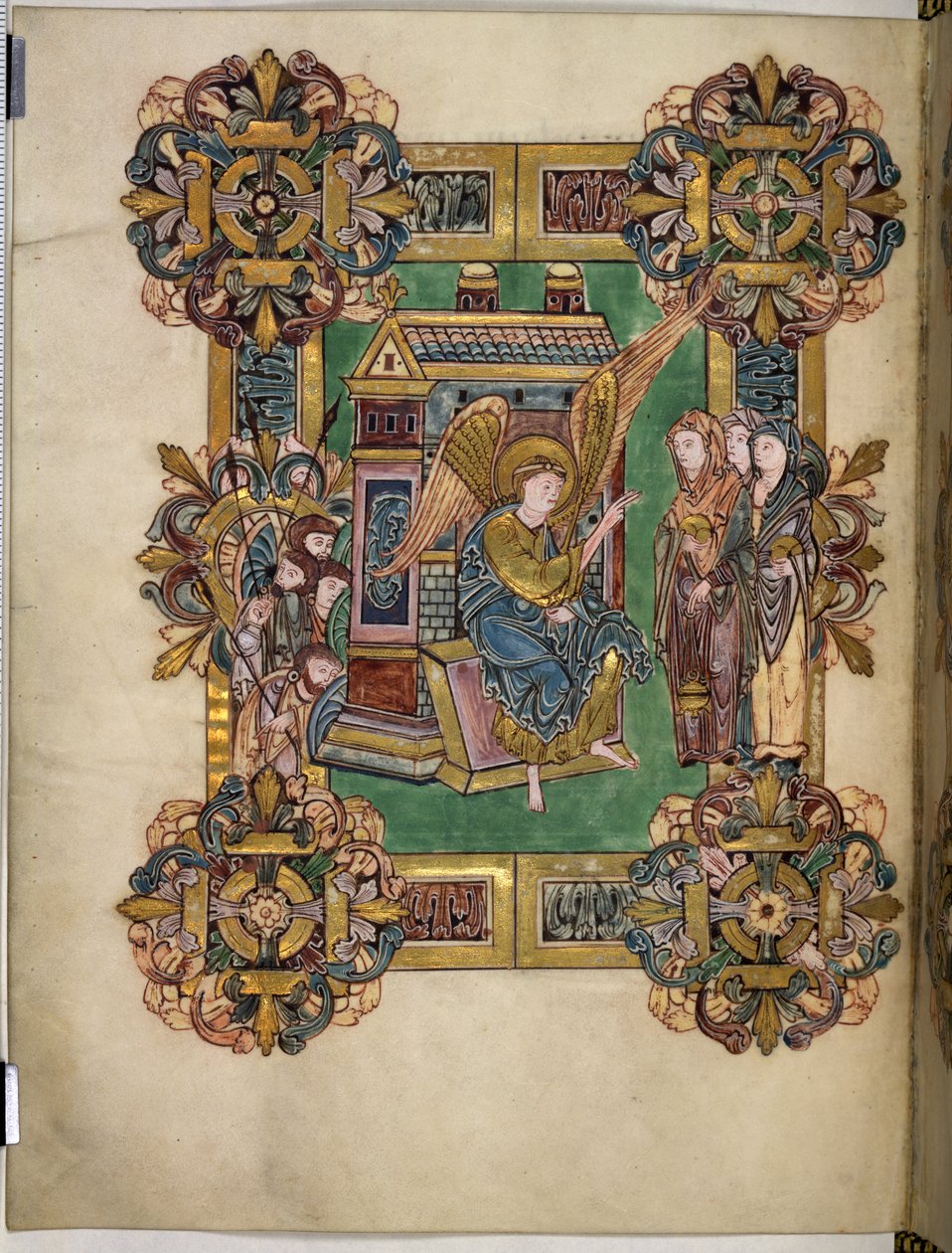 Kolme mariaa haudalla, Pyhän Æthelwoldin siunaus, n. 963-984 (muste ja kulta pergamentilla) tekijältä English School