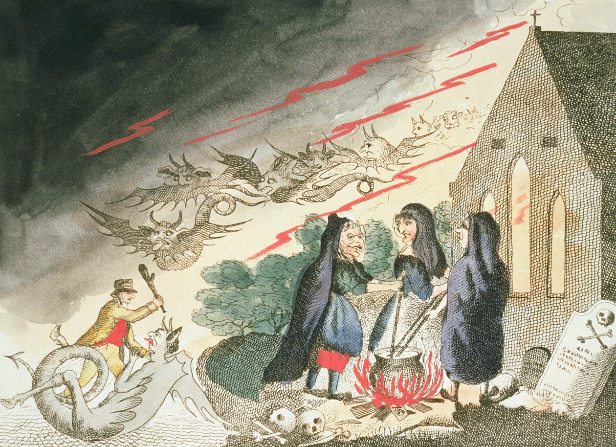 Kolme noitaa hautausmaalla, noin 1790-luku tekijältä English School