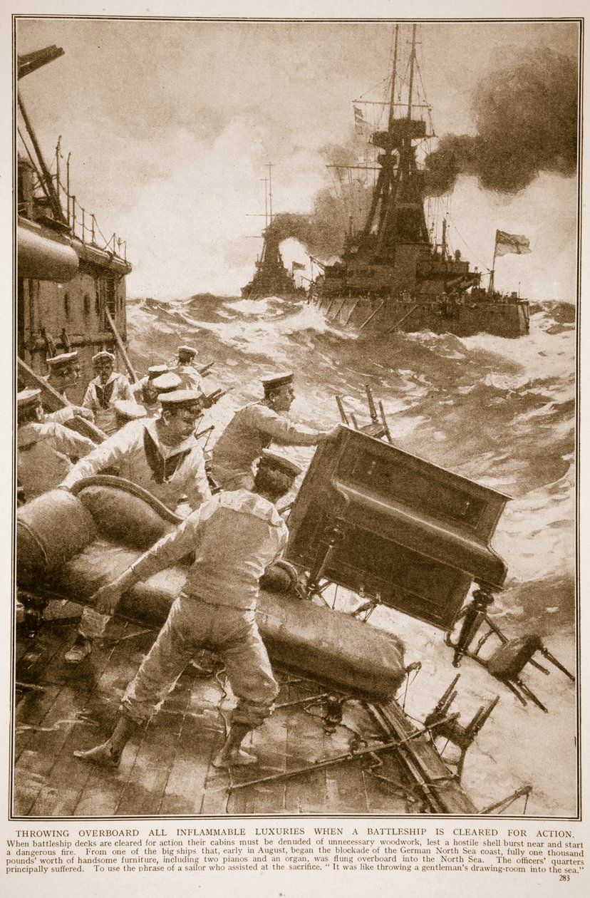 Kaikkien syttyvien ylellisyyksien heittäminen yli laidan, kun taistelulaiva vapautetaan toimintaan, 1914-1919 tekijältä English School