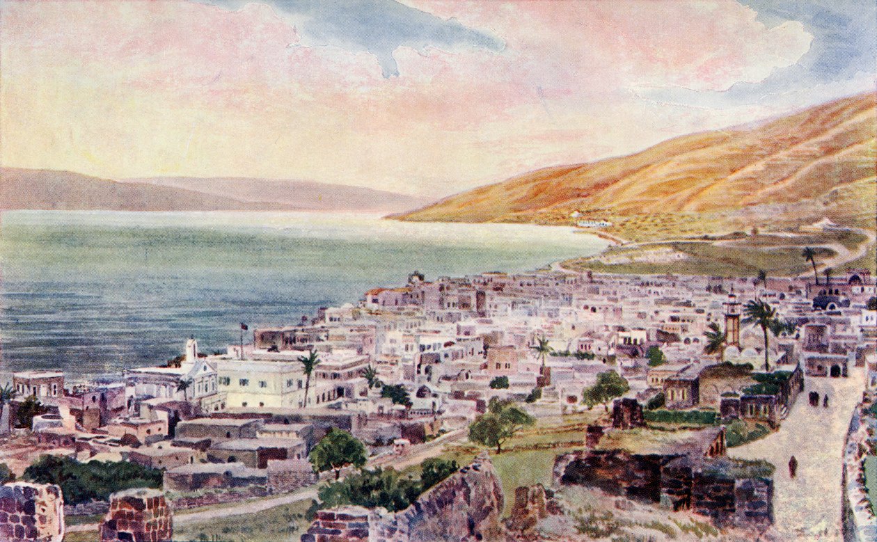 Tiberius ja Galileanmeri, Israel, n. 1910 (väri litho) tekijältä English School