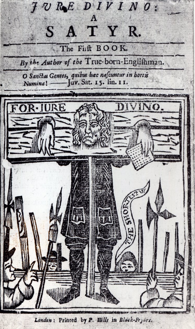 Daniel Defoen (1660-1731) Jure Divino - Satyr ensimmäisen kirjan nimisivu, joka julkaistiin vuonna 1706 tekijältä English School