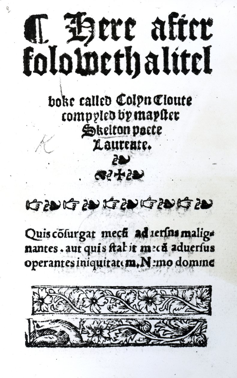 John Skeltonin Colin Clouten otsikkosivu, julkaistu n. 1550 (painettu paperi) tekijältä English School