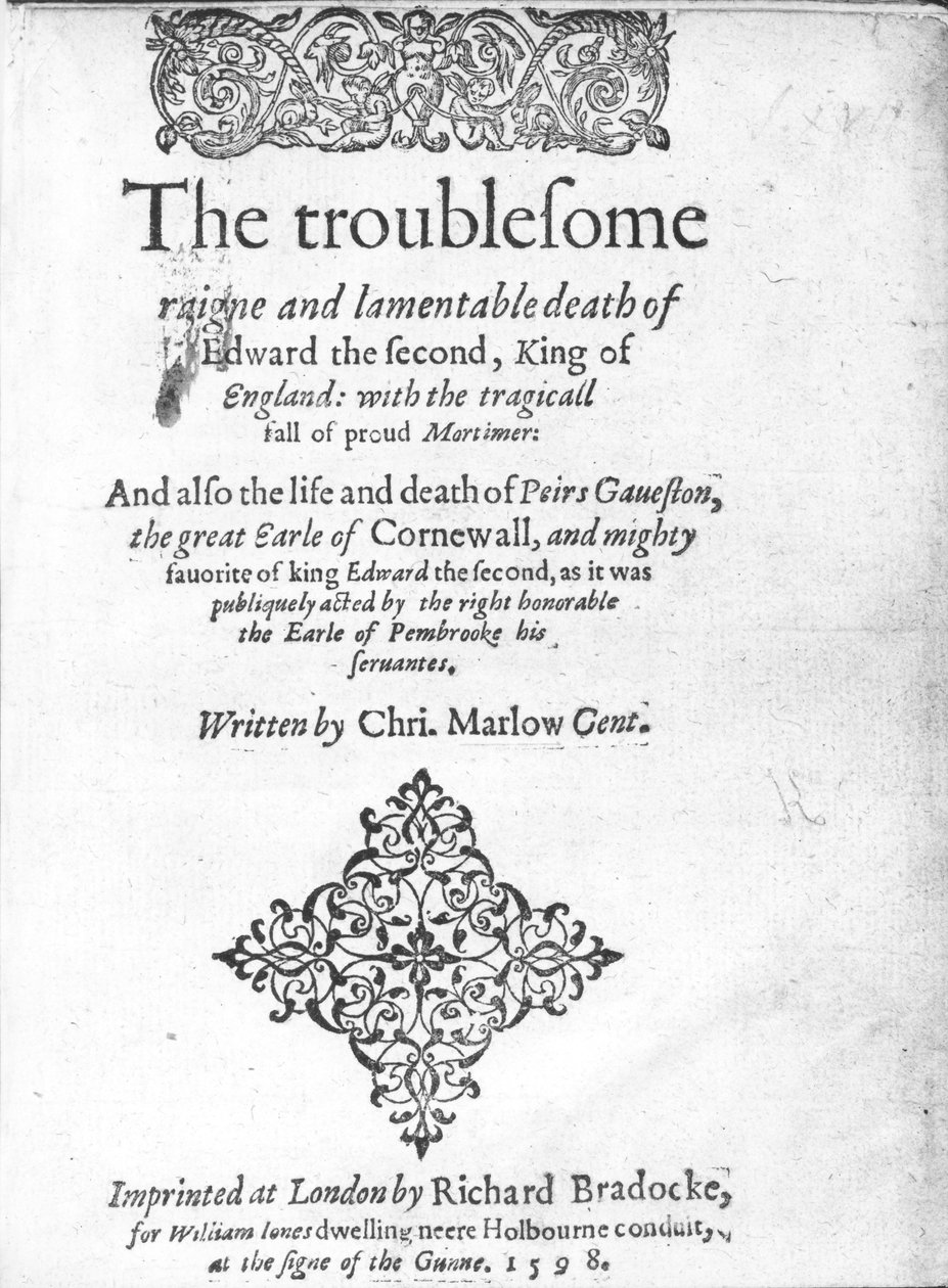 Christopher Marlowen Edward II:n nimilehti, julkaistu 1598 (painettu paperi) tekijältä English School