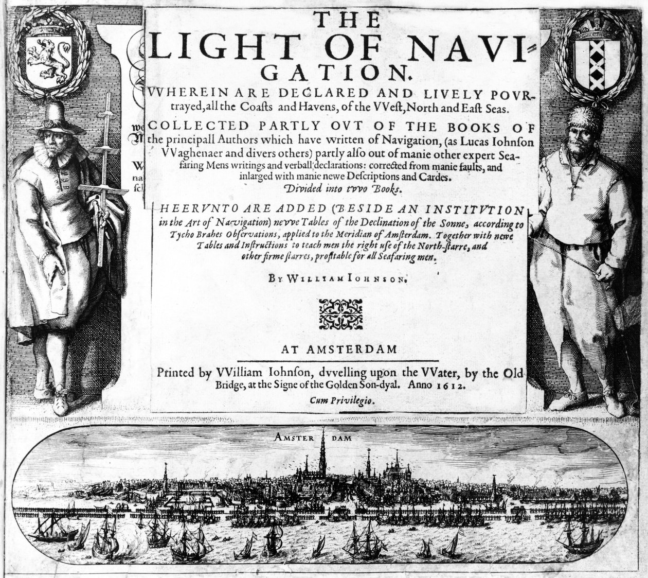 Nimisivu William Johnsonin teokseen The Light of Navigation, julkaistu 1612 (kohopaino ja kaiverrus) tekijältä English School