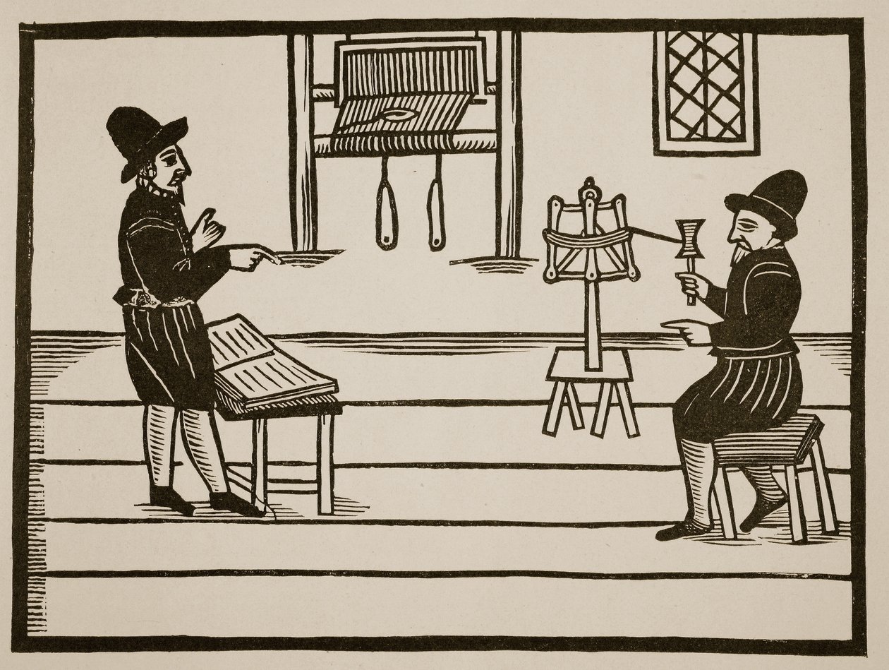 Nimisivu kahden surullisen profeetan tosi keskustelusta, Richard Farnham, Weaver, White-Chapel, ja John Bull, Weaver, Saint Botolphs, Algate, T.H 1636 (seepiakuva) tekijältä English School