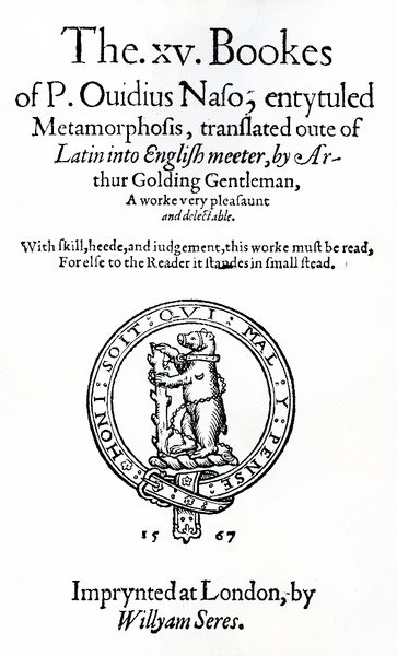 P. Ovidius Nason XV kirjan otsikkosivu nimeltä Metamorphosis tekijältä English School