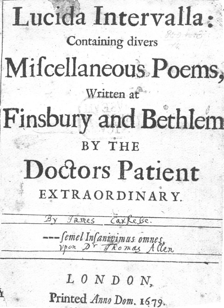 James Carkessen Lucida Intervallan nimilehti, julkaistu 1679 (painettu paperi) tekijältä English School