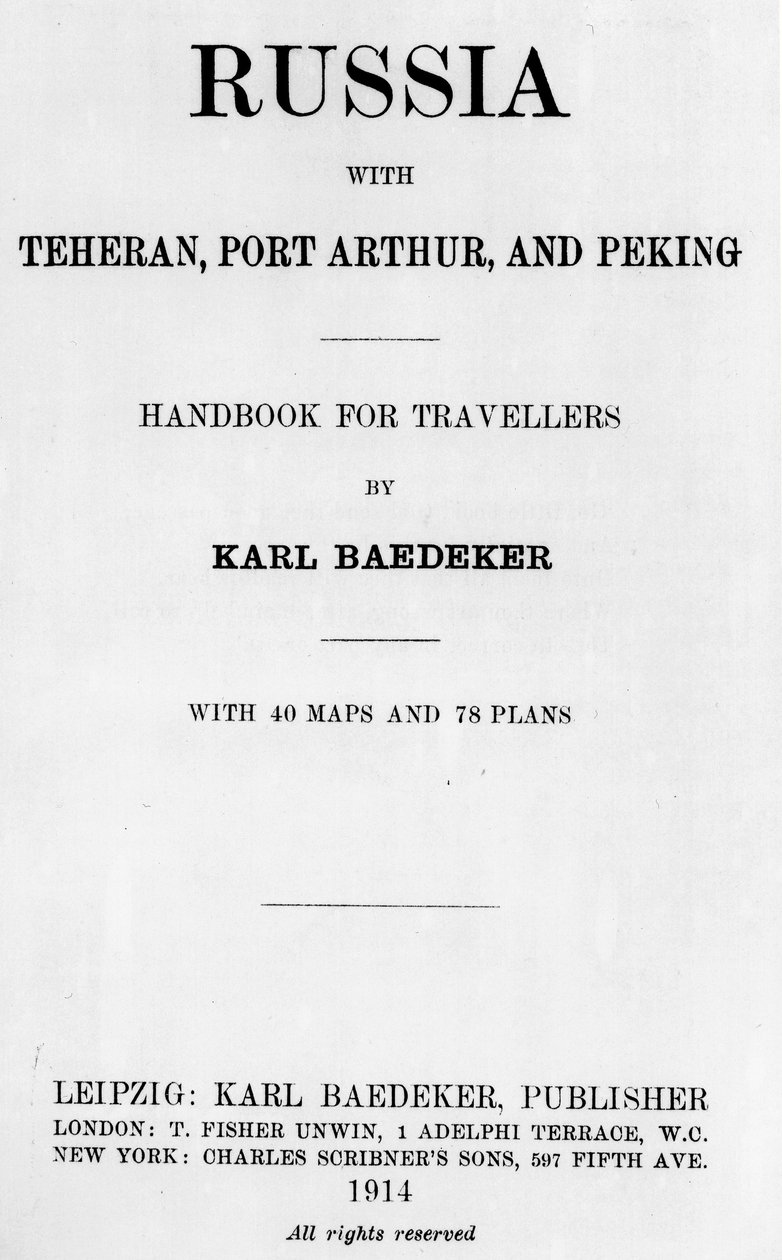 Nimisivu Baedeker-oppaasta Venäjälle, julkaistu 1914 tekijältä English School