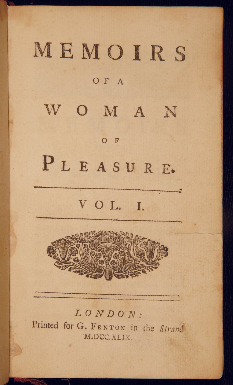 John Clelandin "Memoirs of a Woman of Pleasure" otsikkosivu tekijältä English School