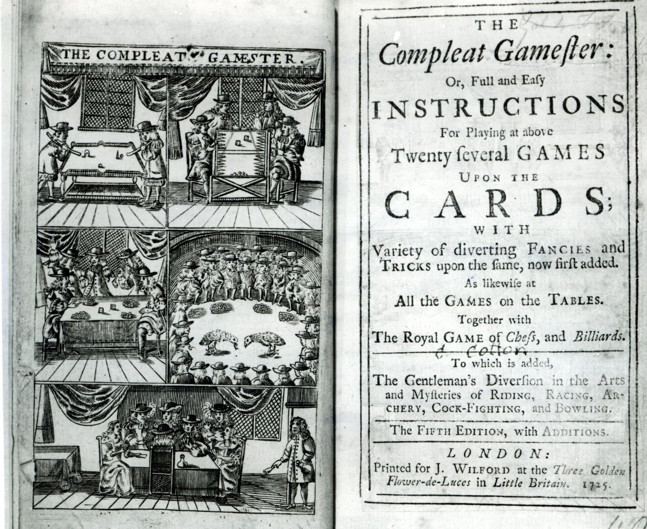 Charles Cottonin (1630-87) The Compleat Gamemesterin viidennen painoksen otsikkosivu, pub. 1725 tekijältä English School