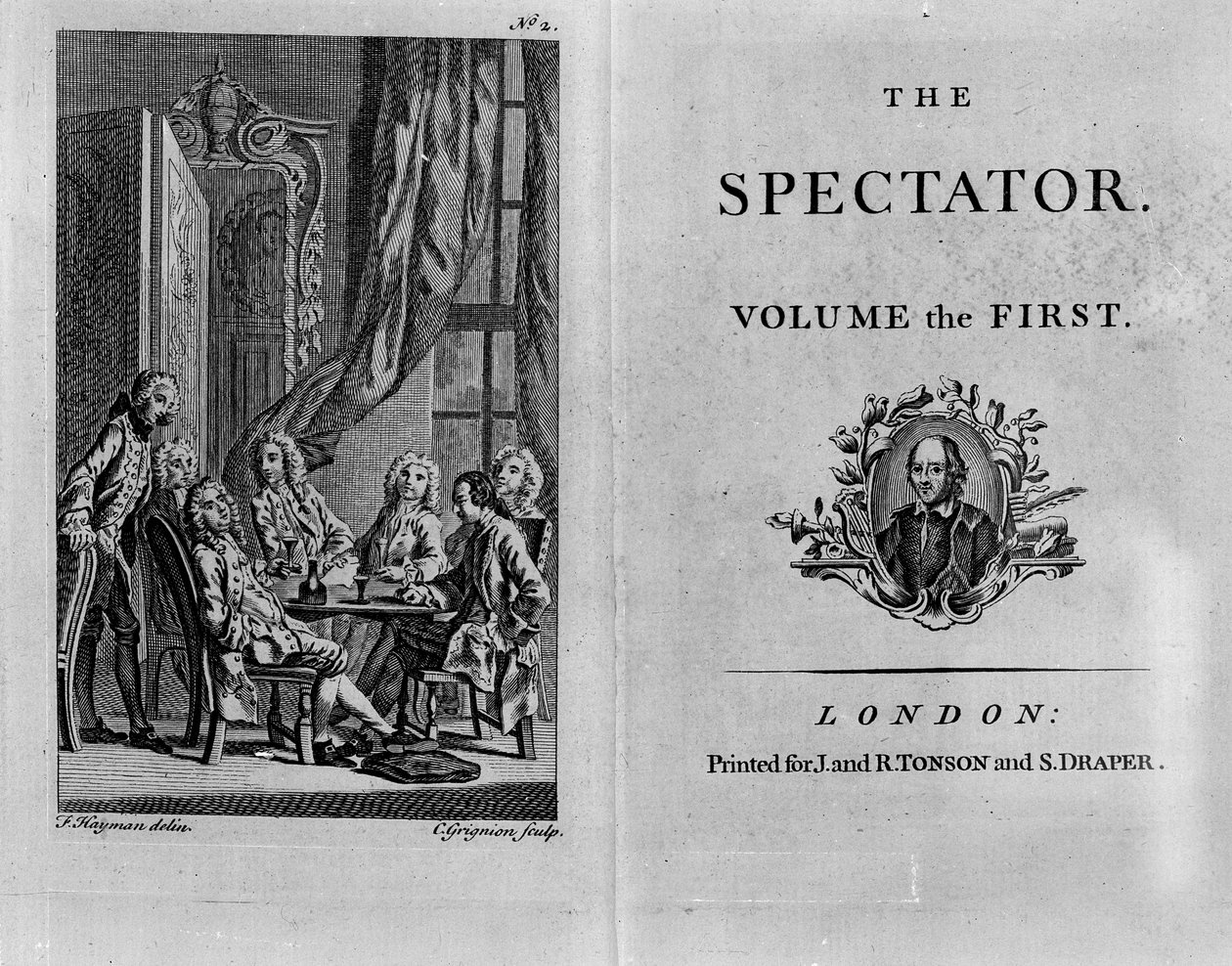 The Spectator -lehden kokoelmapainoksen ensimmäisen osan nimisivu, julkaistu n. 1788 (painettu paperi) tekijältä English School