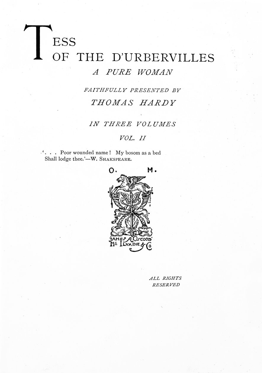 Nimisivu Thomas Hardyn teokseen Tess of the D