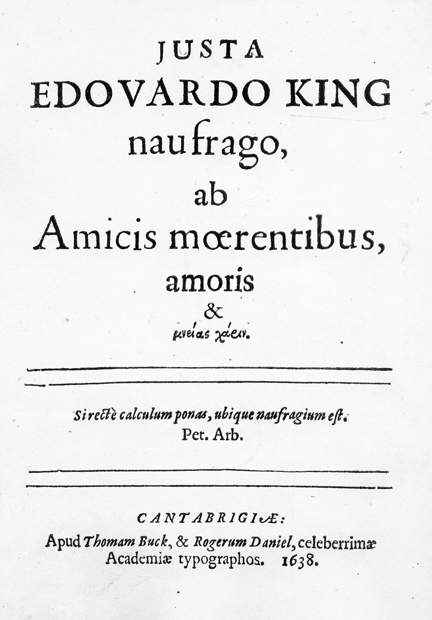 Otsikkosivu Justa Edward Kingille haaksirikkoutuneen ystävän rakkauden suureilta & ... , julkaistu 1638 (painettu) tekijältä English School