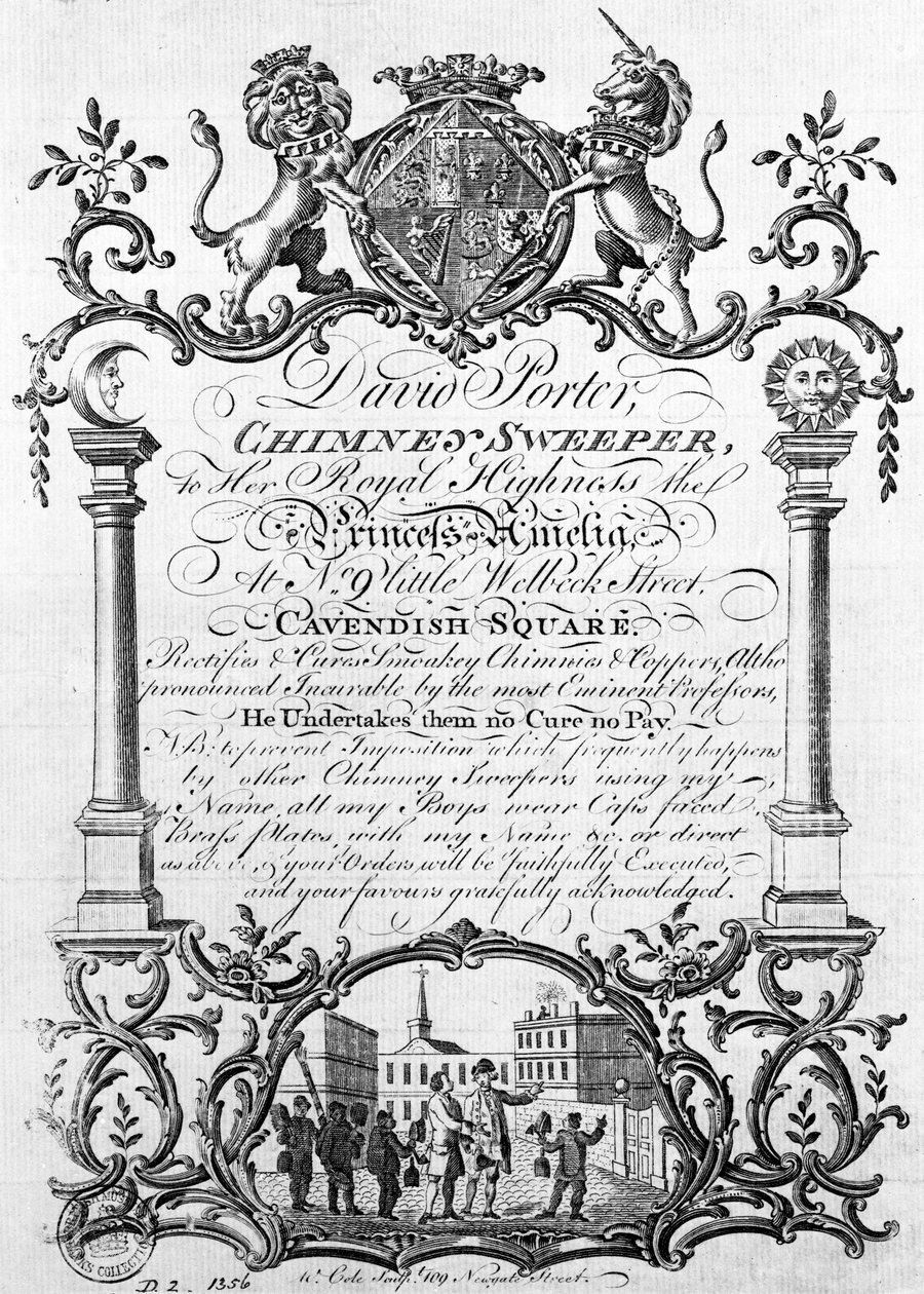 David Porterin kauppakortti, nuohoaja ja yömies, 1800-luku tekijältä English School
