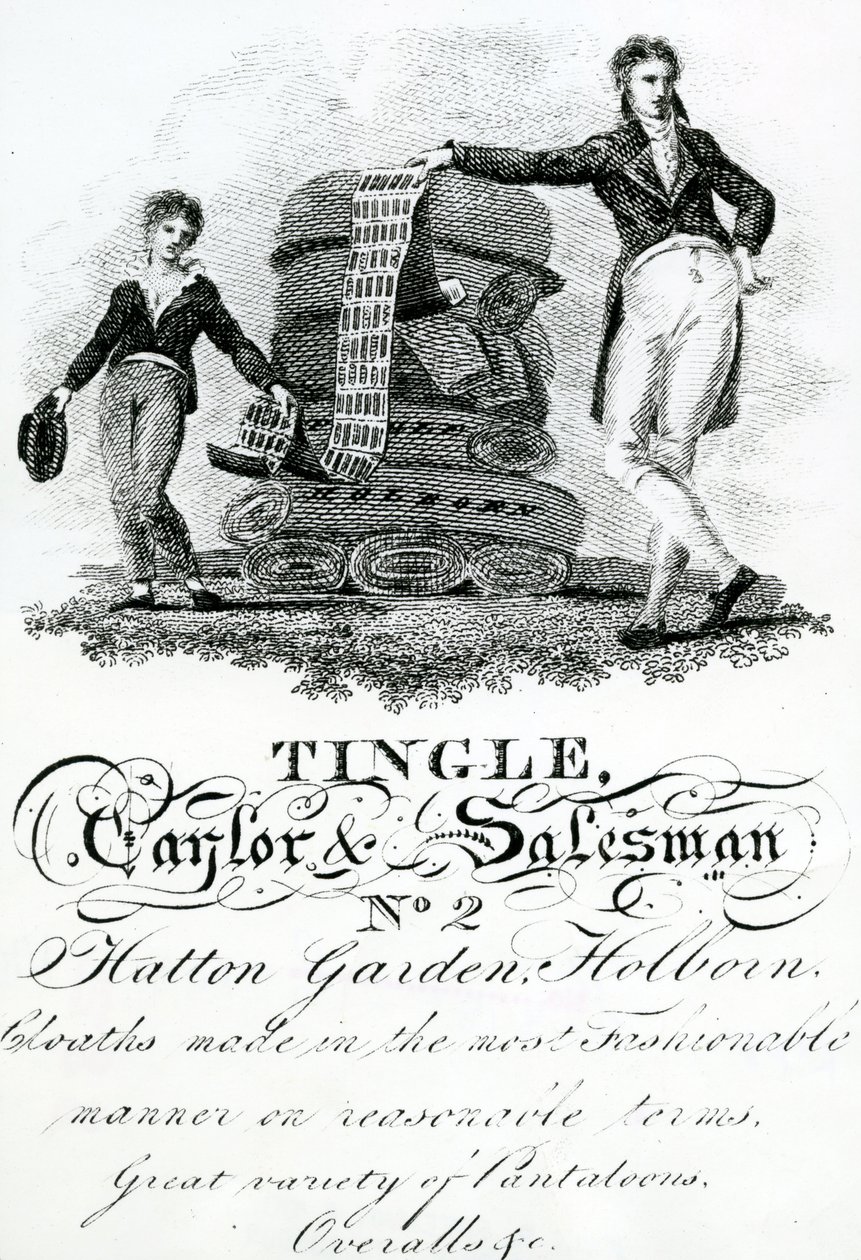 Kauppakortti Tingle, Taylor and Salesman, No 2 Hatton Garden, Holborn (kaiverrus) tekijältä English School