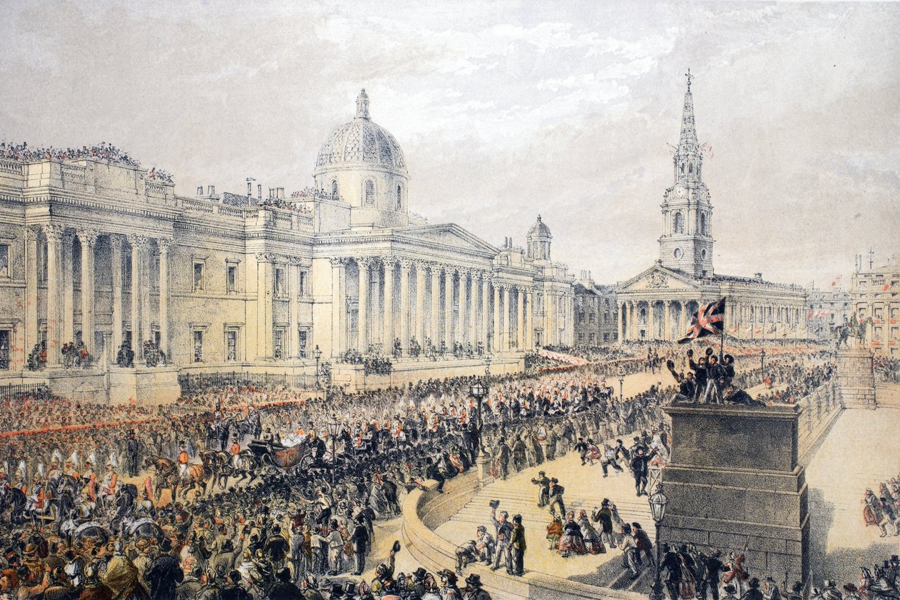 Trafalgar Square, Edward VII:n ja tanskalaisen Alexandran häämuistomerkki, pub. 1864 tekijältä English School