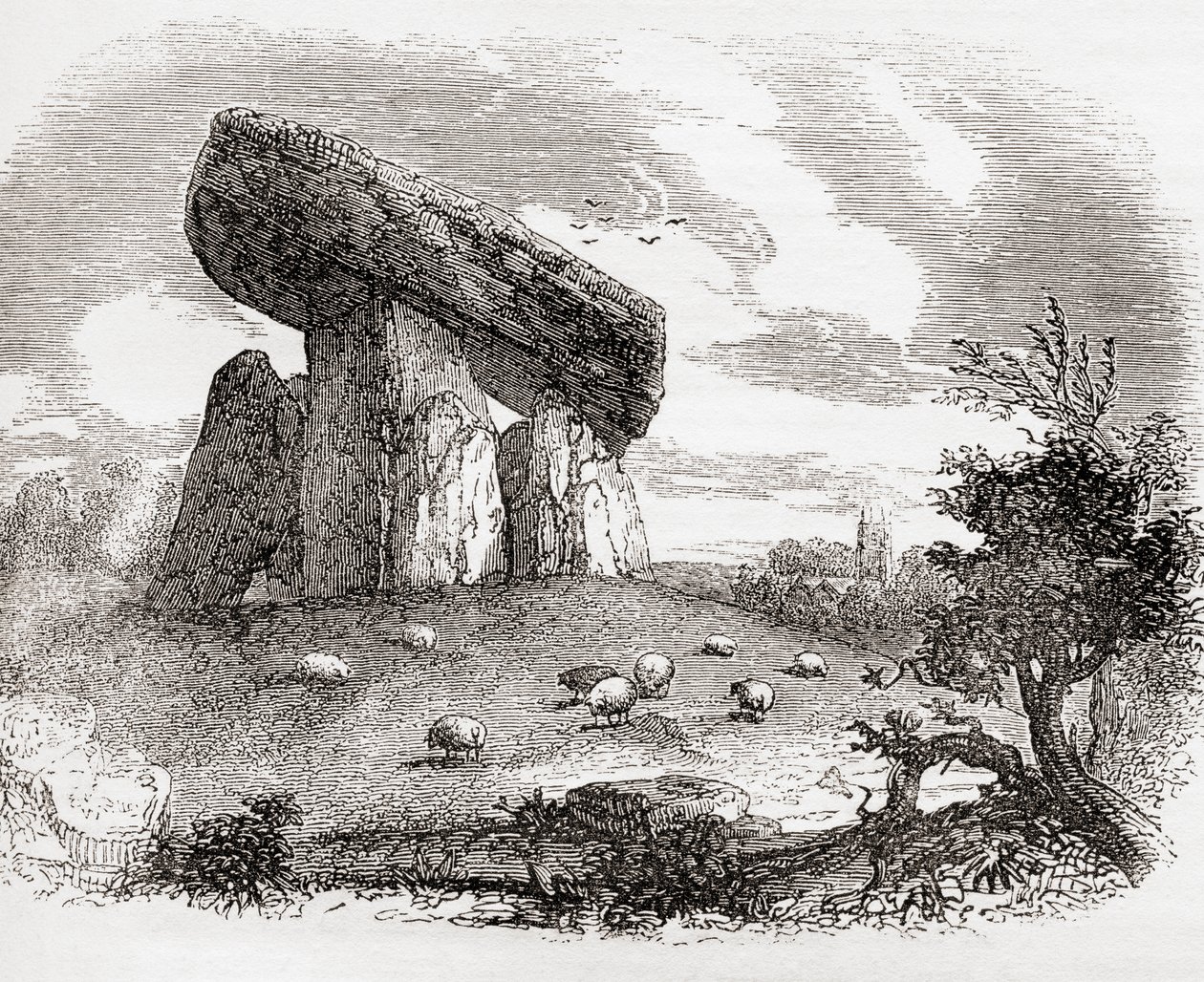 Trethevy Quoit, megaliittinen hauta Cornwallissa, Englannissa, Vanhasta Englannista: A Pictorial Museum, pub. 1847 tekijältä English School