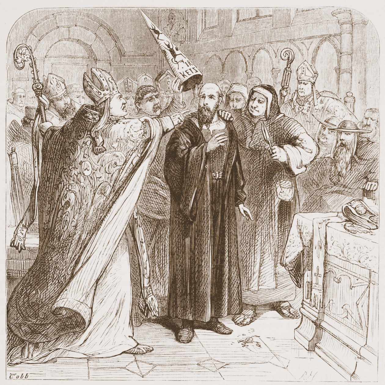 Hussin oikeudenkäynti: Marttyyrin alentaminen, kuvitus James Aitken Wylien (1808-1890) teoksesta The History of Protestantism, pub. 1878 tekijältä English School