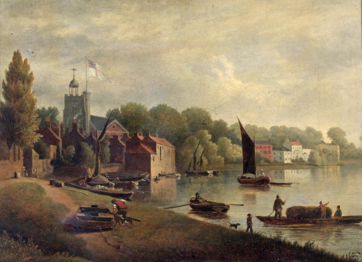 Twickenhamin kirkko katsoen alavirtaan, 1800-30 tekijältä English School