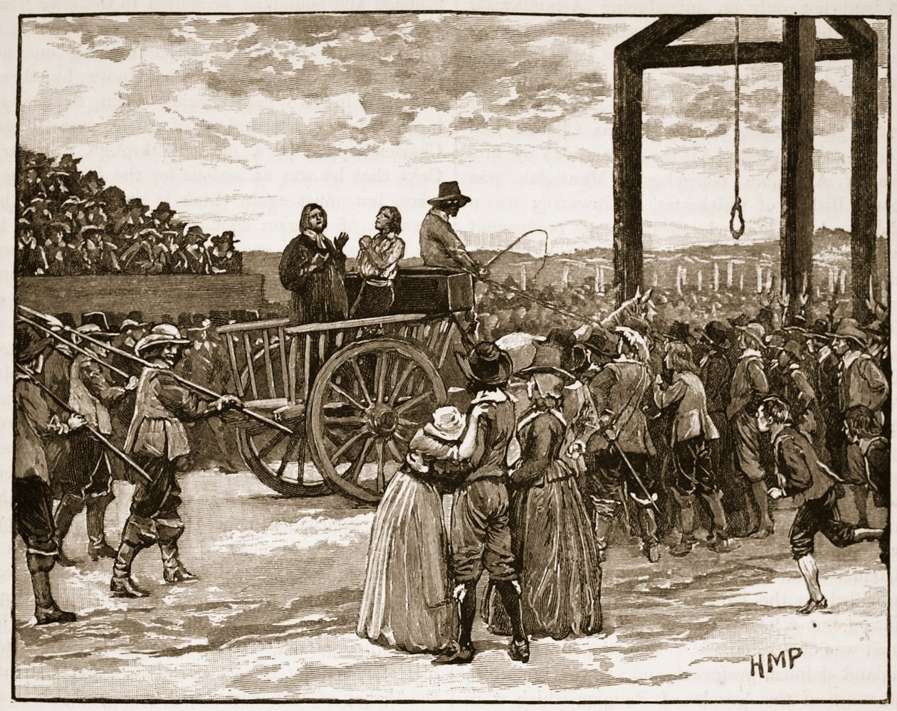 Tyburn Charles I:n aikana, kuvitus Cassells Illustrated History of Englandista (seepiakuva) tekijältä English School