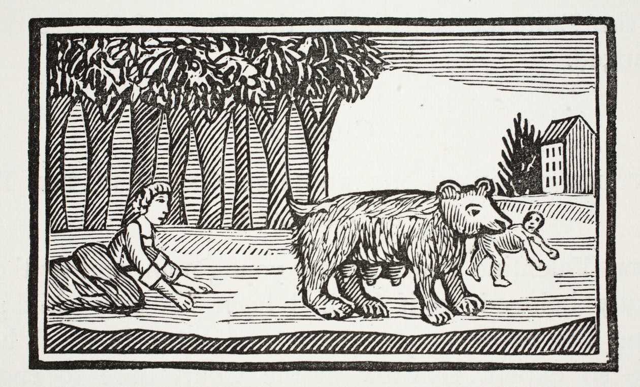 Valentine ja Orson, kuvitus John Ashtonin kirjasta Chap-books of the Eightenth Century, pubi. 1882 tekijältä English School