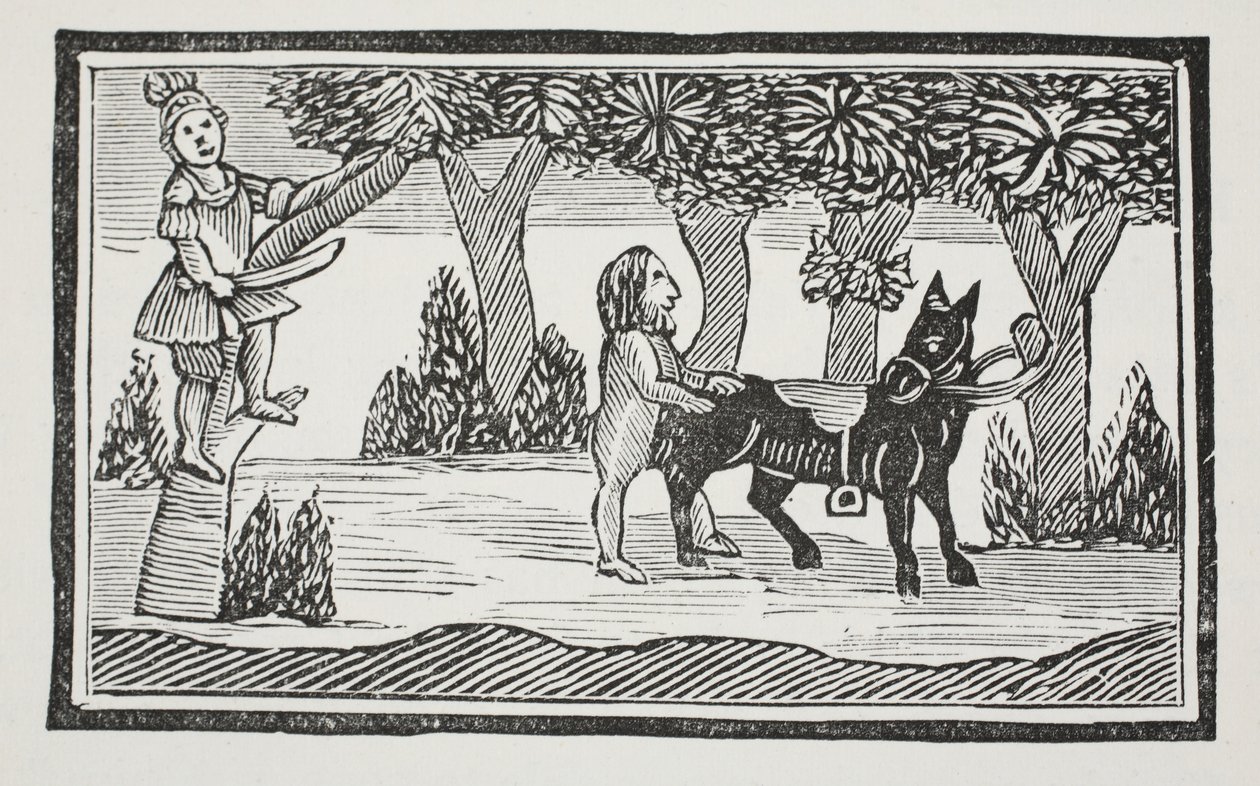 Valentine ja Orson, kuvitus John Ashtonin kirjasta Chap-books of the Eightenth Century, pubi. 1882 tekijältä English School