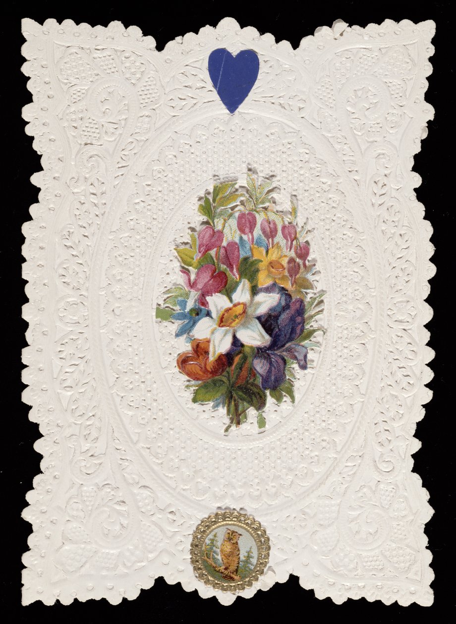 Kukkia kuvaava ystävänpäiväkortti, n. 1840 (väri litho paperilla) tekijältä English School