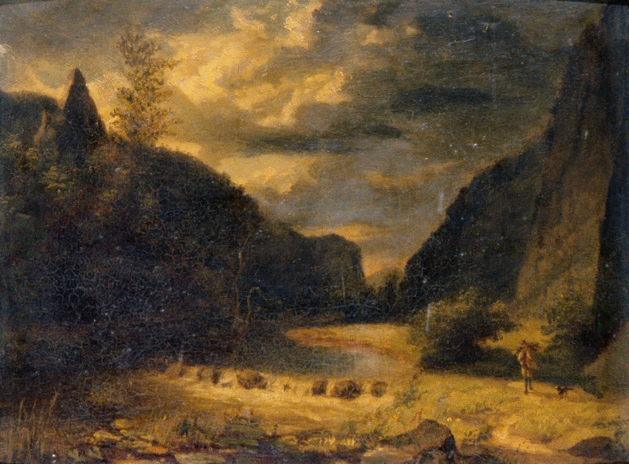 Laaksomaisema, noin 1850 (öljy paneelille) tekijältä English School