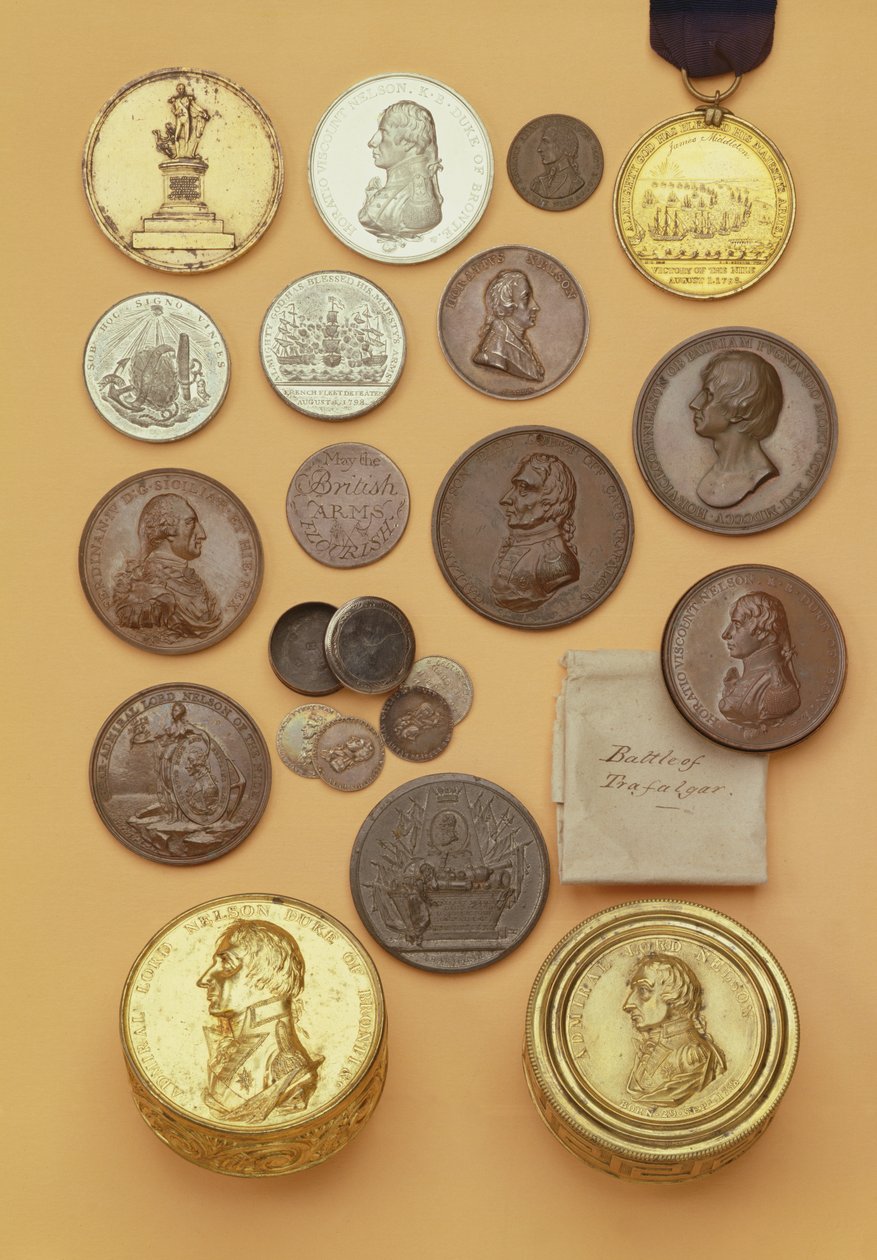 Erilaisia amiraali lordi Nelsoniin liittyviä mitaleja, 1798-1805 (metalli) tekijältä English School