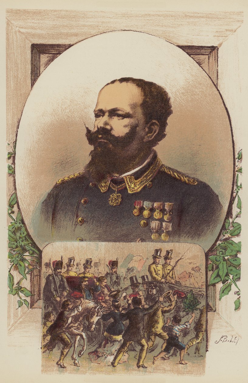 Victor Emmanuel, Garibaldi ja kuningas Napolissa (värilitografia). tekijältä English School