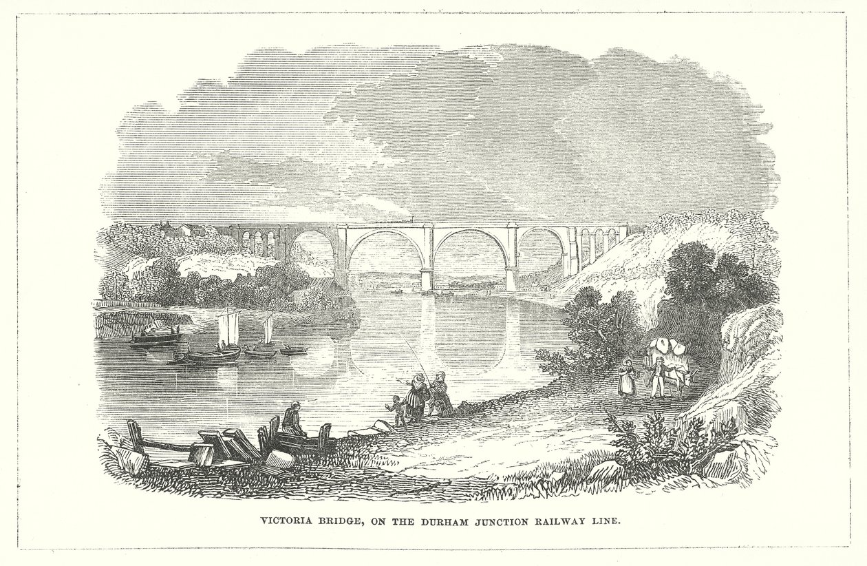 Victorian silta Durham Junction -rautatielinjalla (kaiverrus) (kaiverrus) tekijältä English School