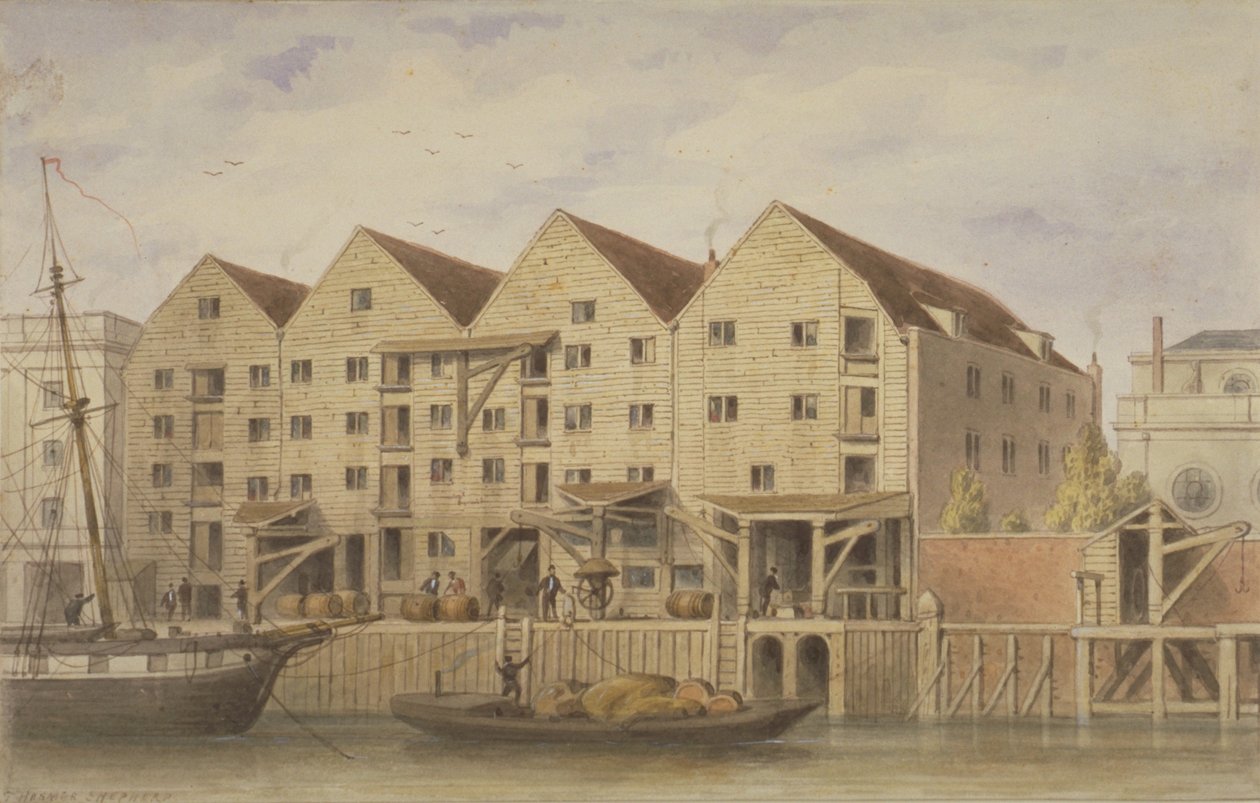 Näkymä Chamberlains Wharfille, Tooley Street, 1846 (wc paperilla) tekijältä English School