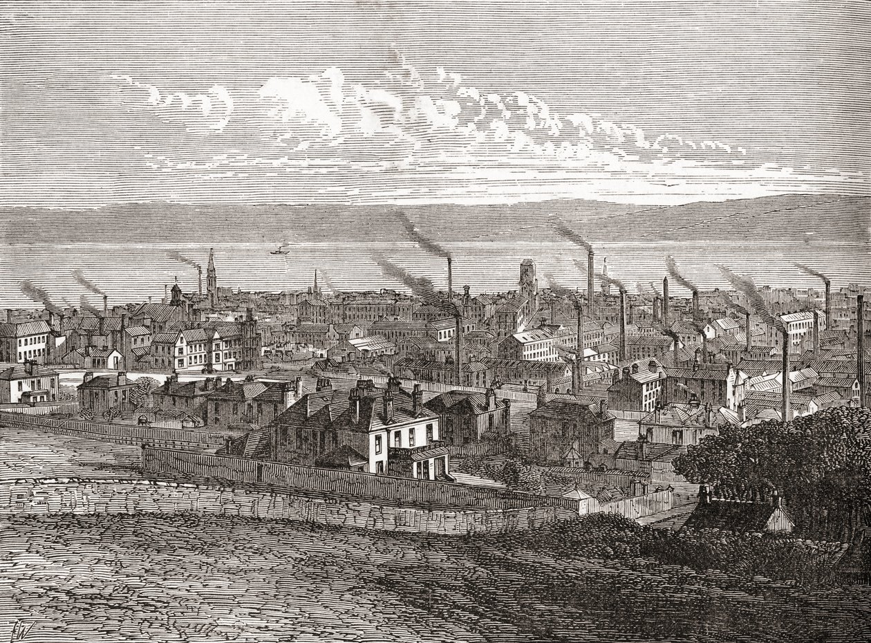 Näkymä Dundeesta, Skotlanti, julkaisusta "Cities of the World", julkaistu noin vuonna 1893 (vedos). tekijältä English School