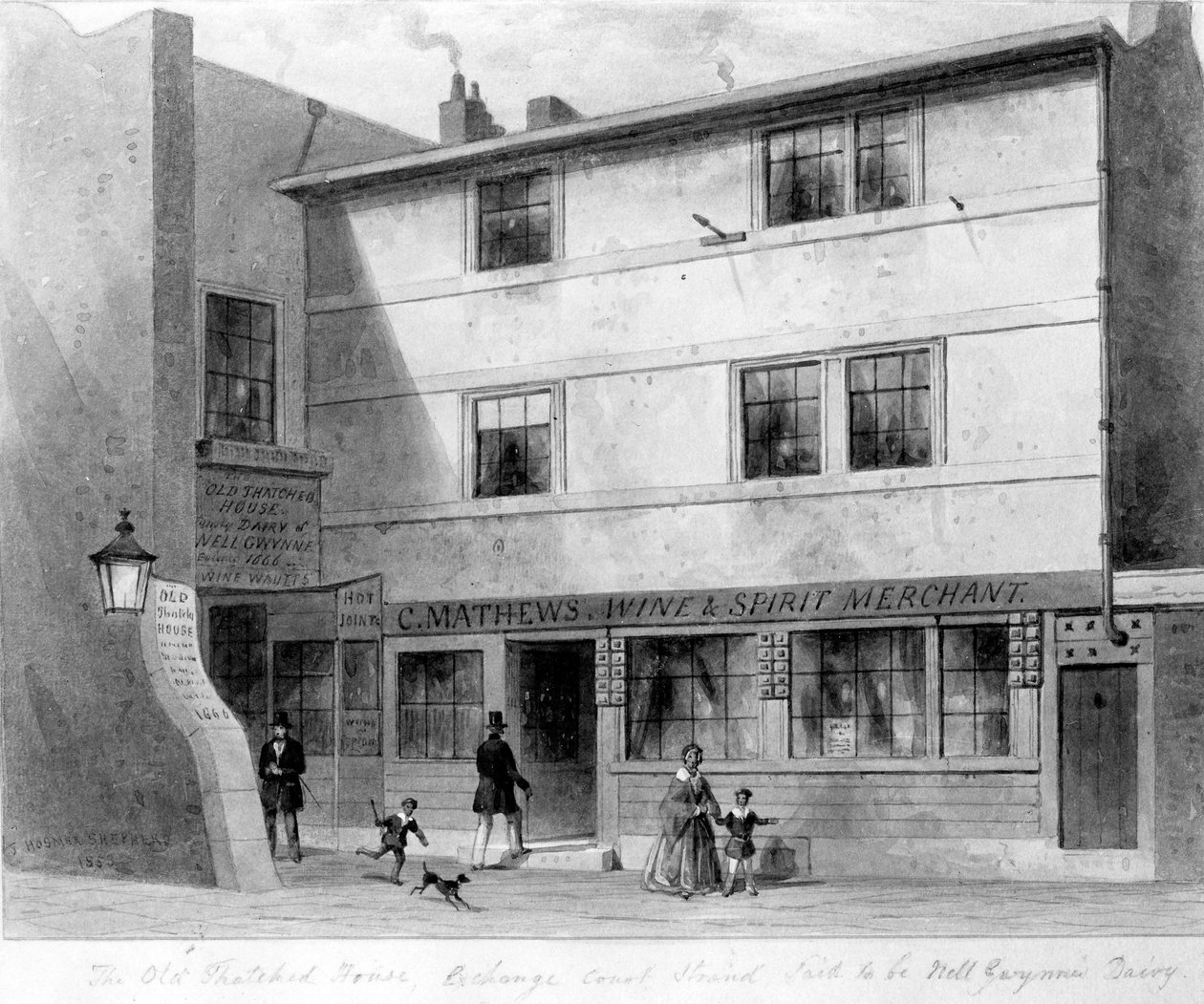 Näkymä vanhalle olkikattoiselle talolle, Vaihtokenttä, 1853 tekijältä English School