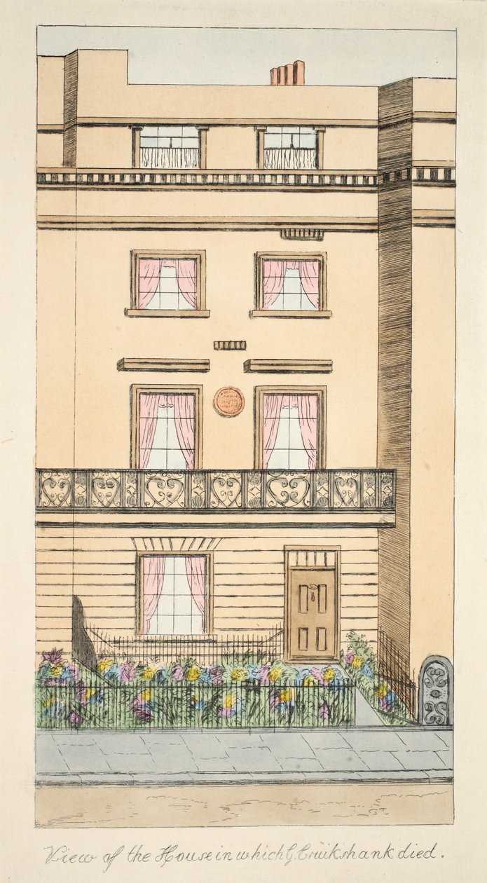 Näkymä talosta, jossa George Cruikshank kuoli, pubi. n.1878 (käsinvärinen kaiverrus) tekijältä English School