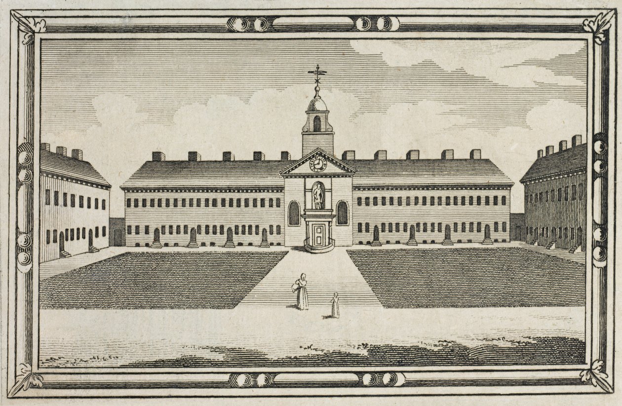 Näkymä Ironmongers Companyn Almshouses, Kingsland Road, Hackney, n. 1820 tekijältä English School